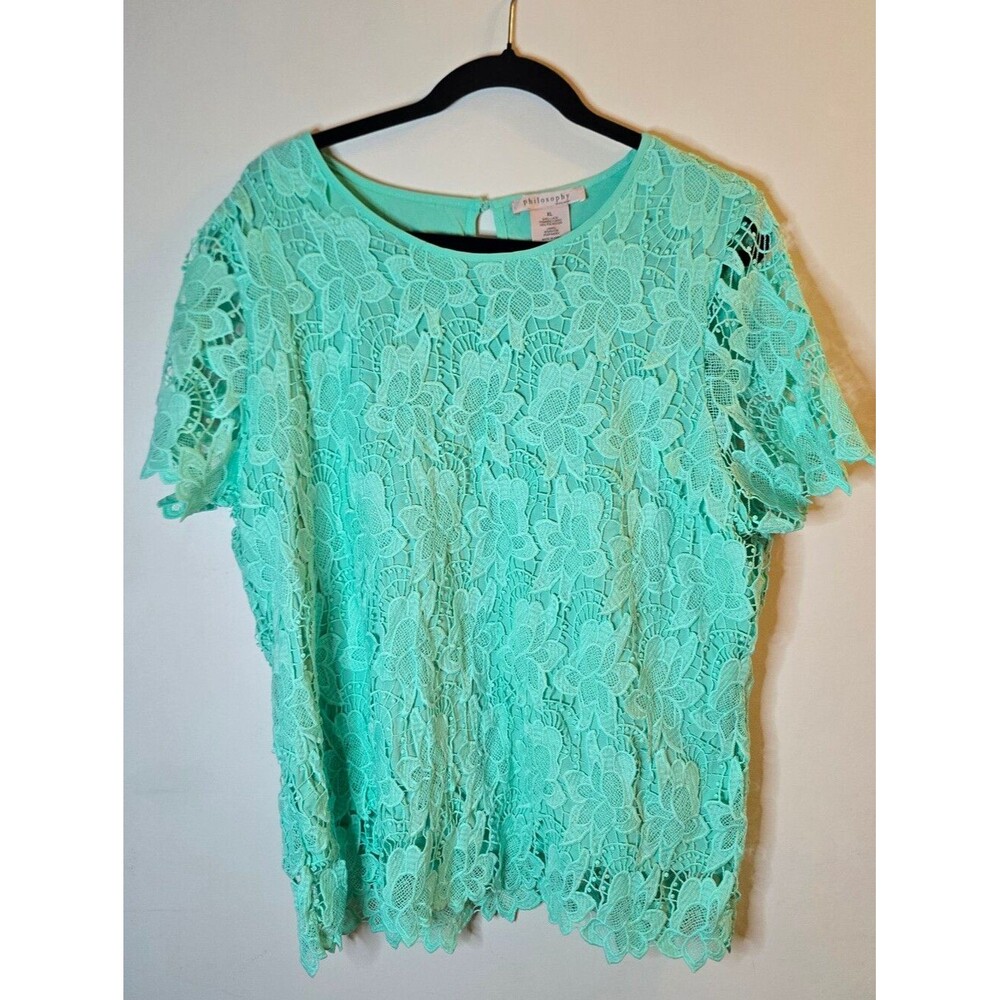 Philosophy Teal Layered Lace Top